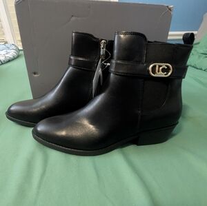 Liz Claiborne Black Ankle Booties with Gold Accent